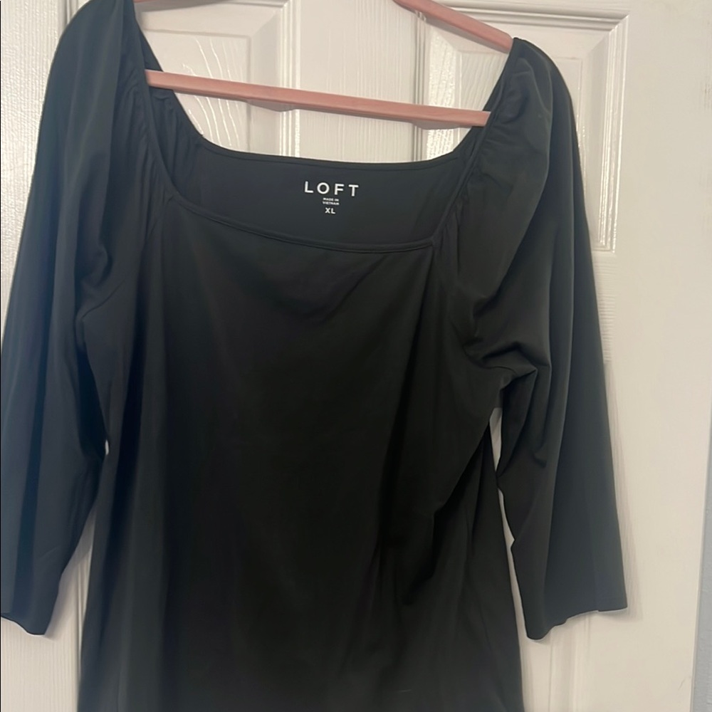 LOFT Dark Green Fitted 3/4 Sleeve Blouse